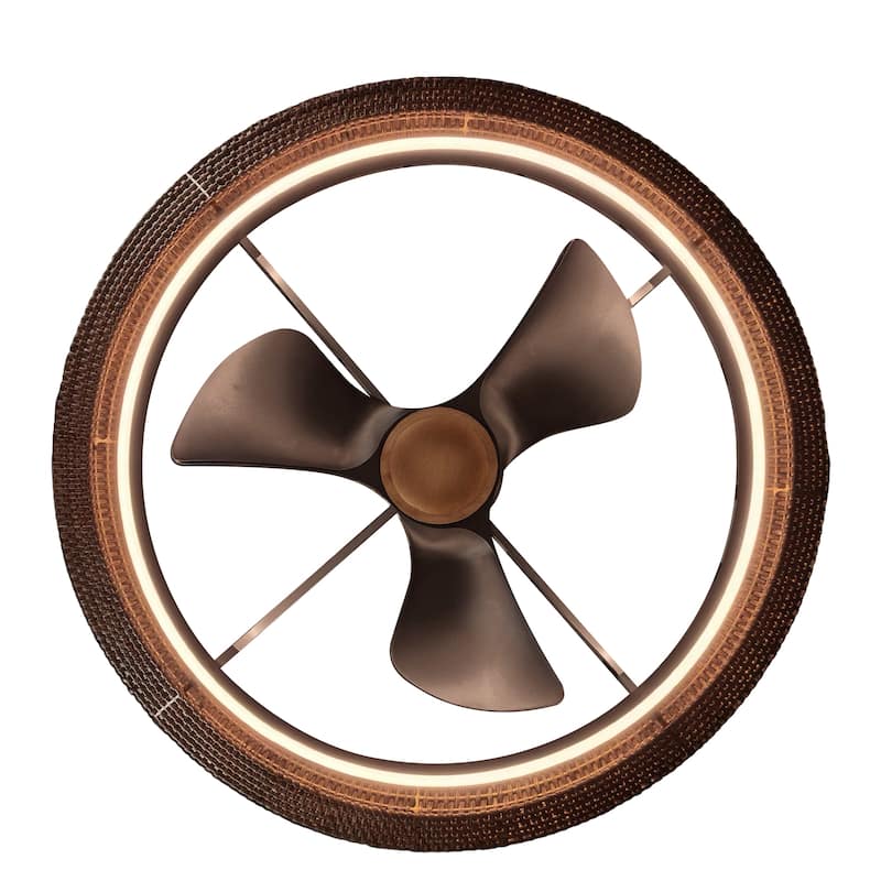 33" Coastal Rattan Fandelier Bladeless LED Ceiling Fan with Light and Remote