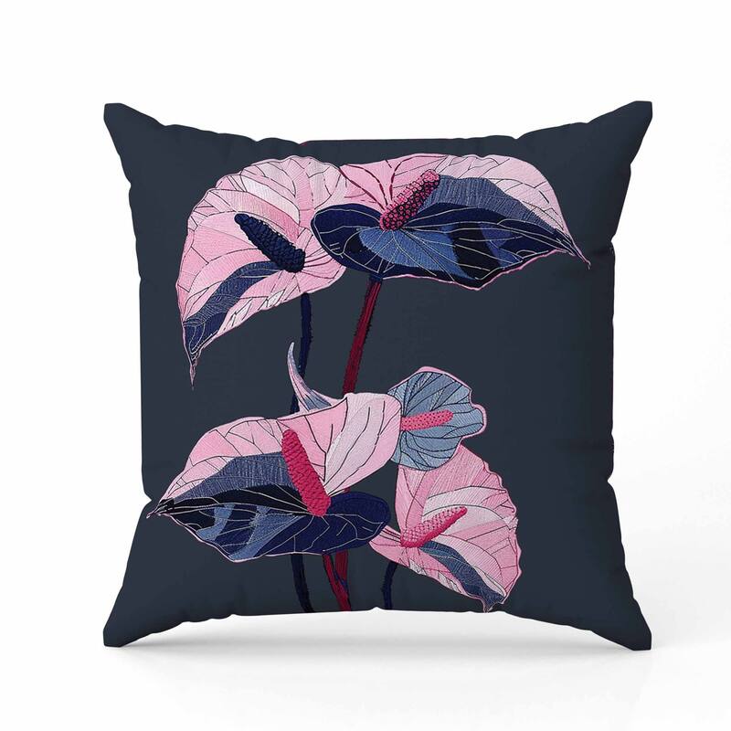 Anthurium Bloom Faux Suede Reversible Throw Pillow Gray and Blue