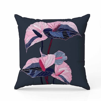 Anthurium Bloom Faux Suede Reversible Throw Pillow Gray and Blue