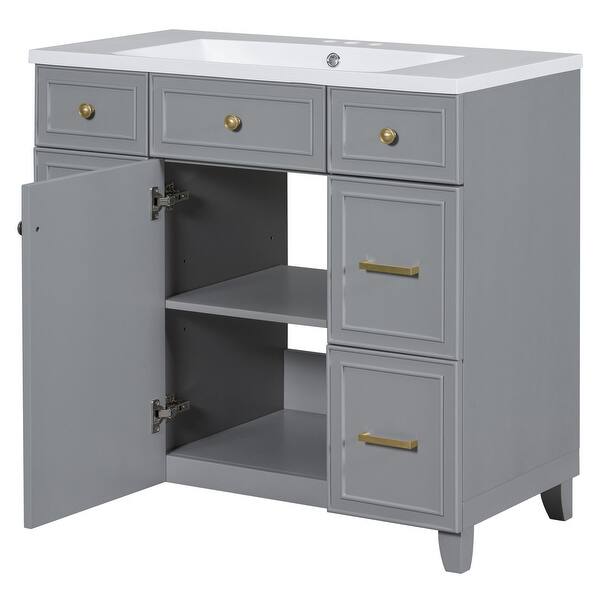 Bathroom Vanity with Sink Combo Set Gray Pull-out Side Stroage Cabinet ...