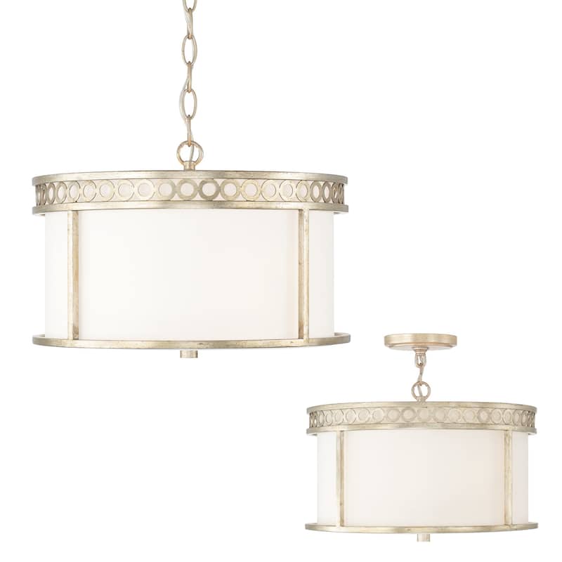 Isabella 4-light Winter Gold Dual Mount Semi-Flush/ Pendant w/ White Fabric Shade