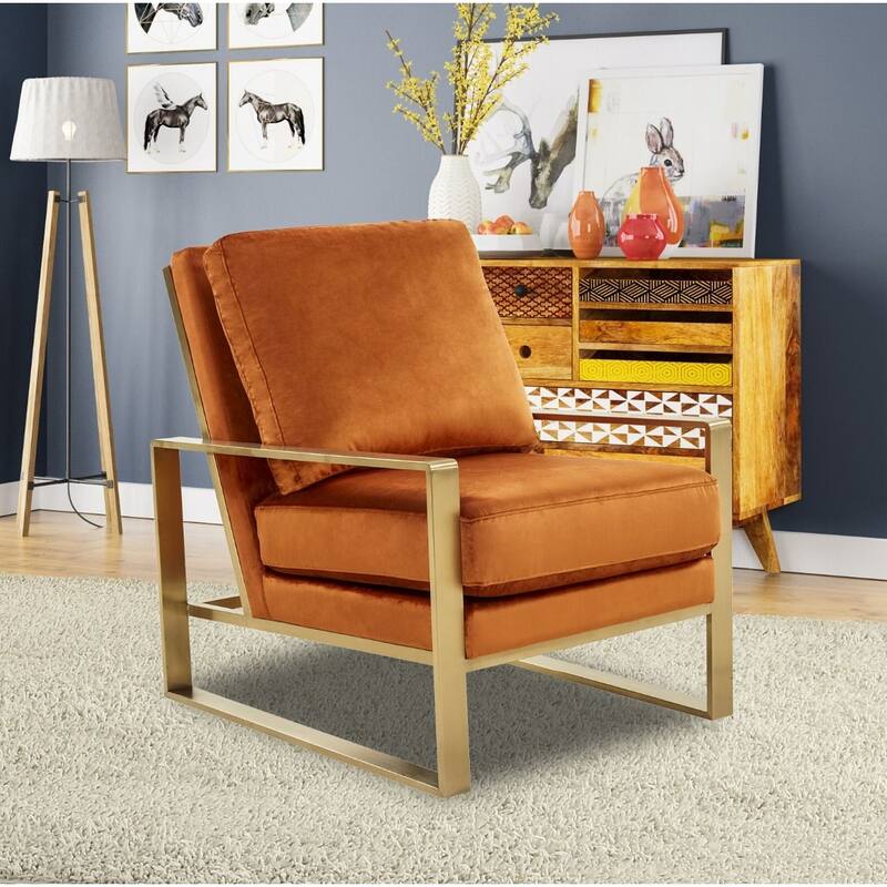 LeisureMod Jefferson Modern Velvet Accent Armchair With Gold Base