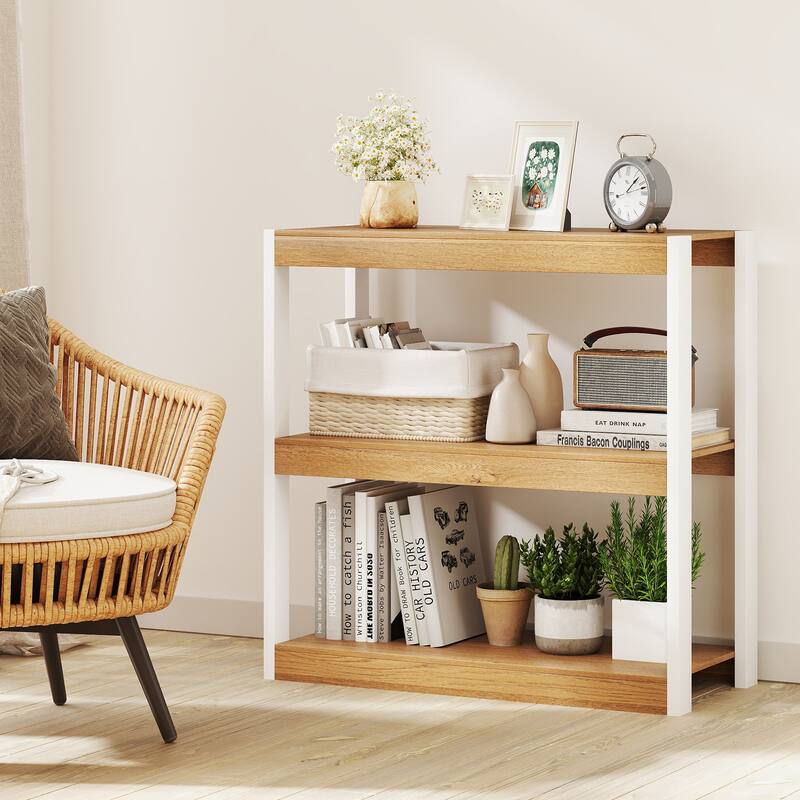 Gymax 2 PCS 3 Tier Bookshelf Wooden Bookcase w/ Dual Anti-Tipping Kits
