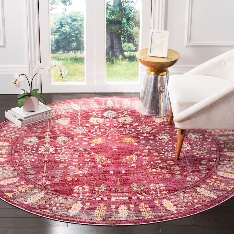SAFAVIEH Valencia Insaf Vintage Boho Oriental Rug - 6'7" Round - Fuchsia/Multi