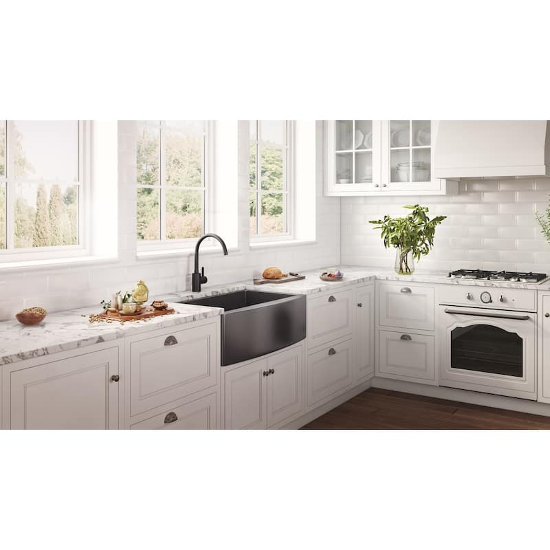 Ruvati 30-inch Apron-Front Farmhouse Kitchen Sink - Gunmetal Black Matte Stainless Steel Single Bowl - RVH9660BL