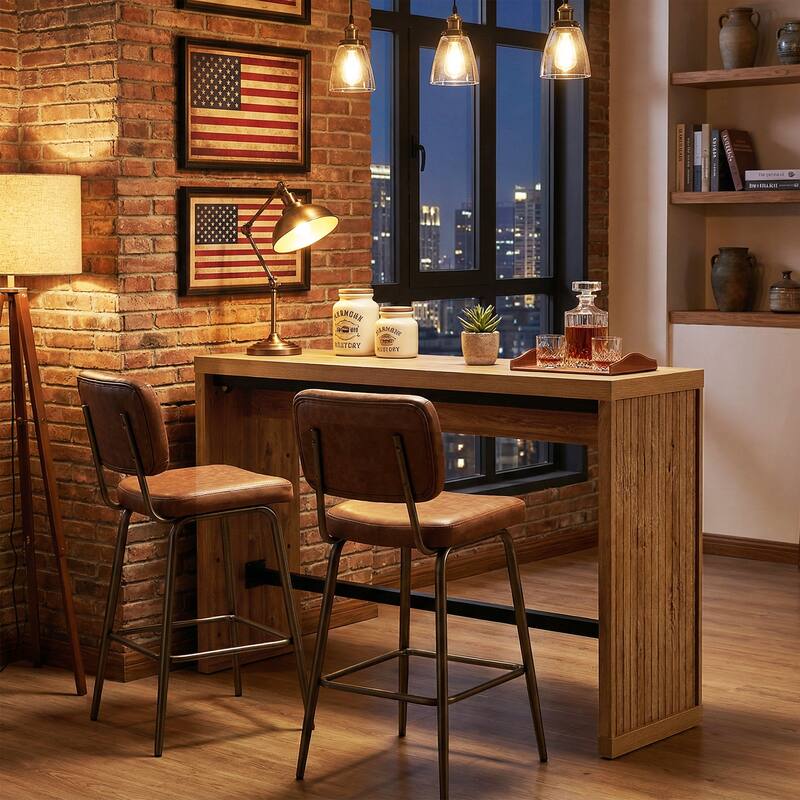 55 Inch Wooden Bar Table with Metal Footrest - 55.11" W x 15.59" D x 37.40" H