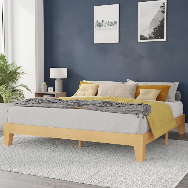Wood Platform Bed with 14 Wooden Support Slats - King - Natural