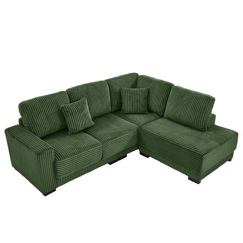 L Shaped Sectional Sofa with Reversible Chaise Lounge, Convertible Sectional 3 Seat Sofa, Corduroy Upholstered Corner Sofa