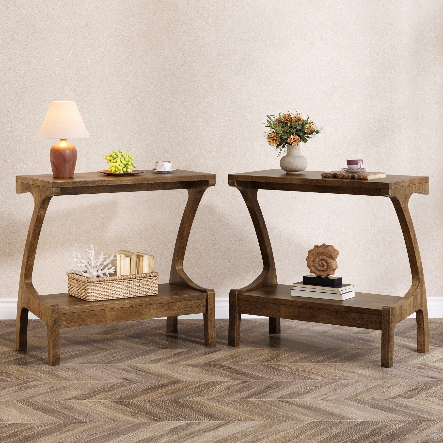 2-Tier Solid Wood End Table with Storage, Farmhouse Narrow Side Table for Living Room