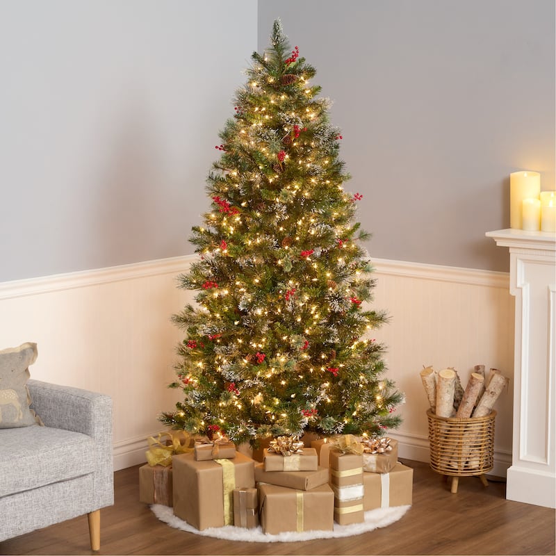 National Tree Company 6.5 ft Pre-lit Wintry Pine Artificial Christmas Tree with 550 Clear Lights, Includes Metal Stand