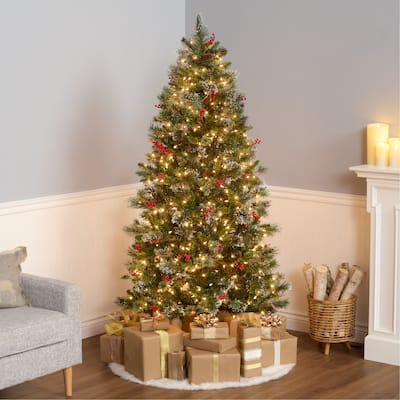 National Tree Company 6.5 ft Pre-lit Wintry Pine Artificial Christmas Tree with 550 Clear Lights, Includes Metal Stand
