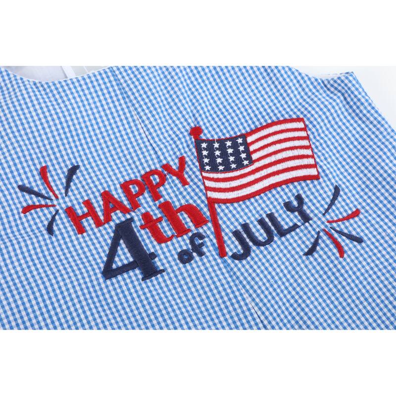 Happy 4th of July Blue Gingham Shortalls