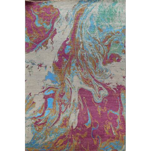 Abstract Wool/ Silk Vegetable Dye Oriental Area Rug Handmade Carpet - 8'1" x 12'4"