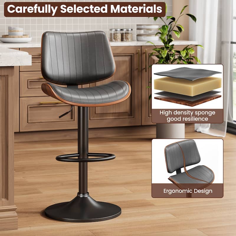 Swivel Adjustable Height Counter Stools, Bar Stools with Backs - 20" W X 18"D X 24-33" H