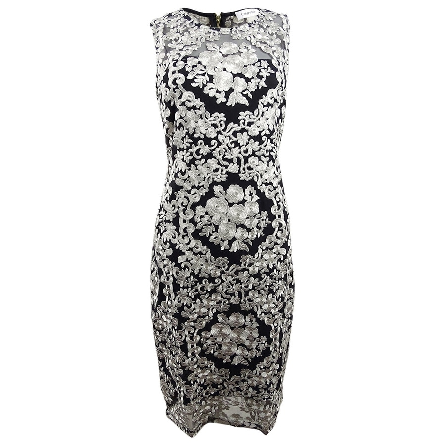 calvin klein embroidered sheath dress