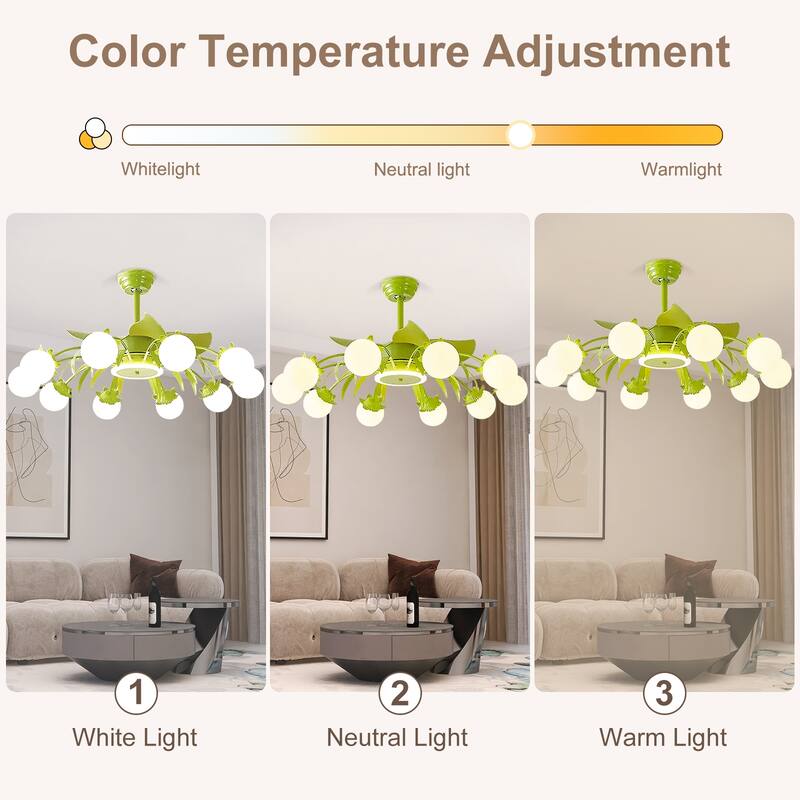 Indoor Chandelier Ceiling Fan with Light and Remote, Beige Fandelier with Milky Globe Shade for Bedroom