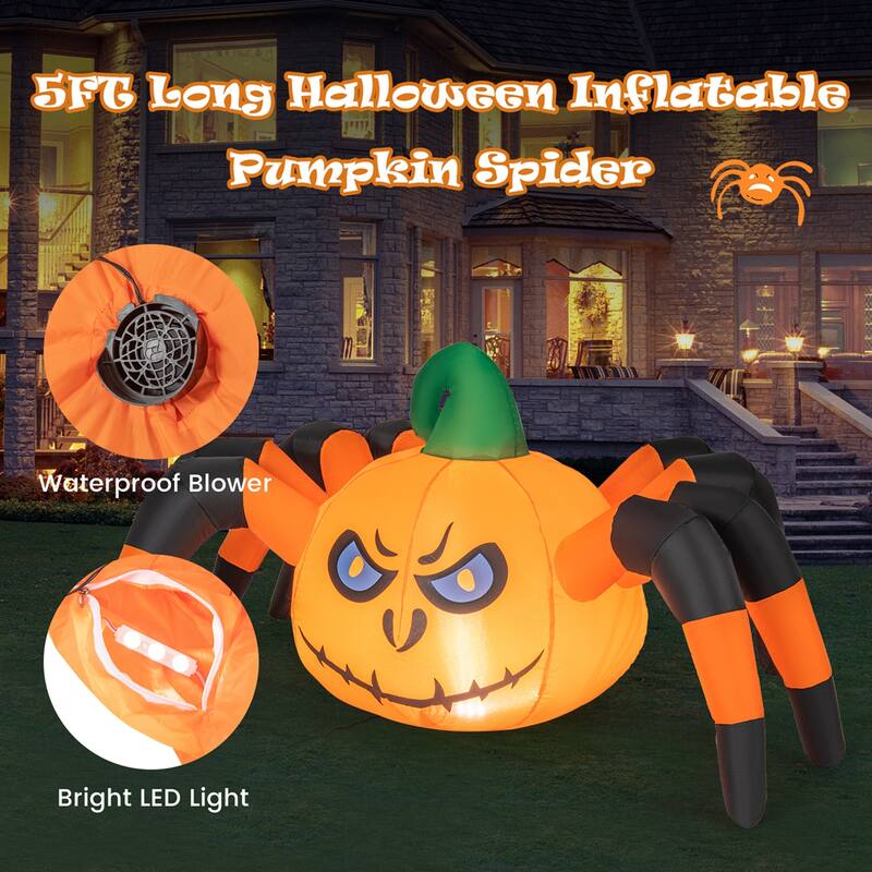 Costway 5 FT Long Halloween Inflatable Pumpkin Spider Blow-up - See Details
