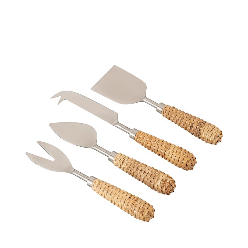 Set of 4 Stainless Steel & Wood Handle Cheese Set