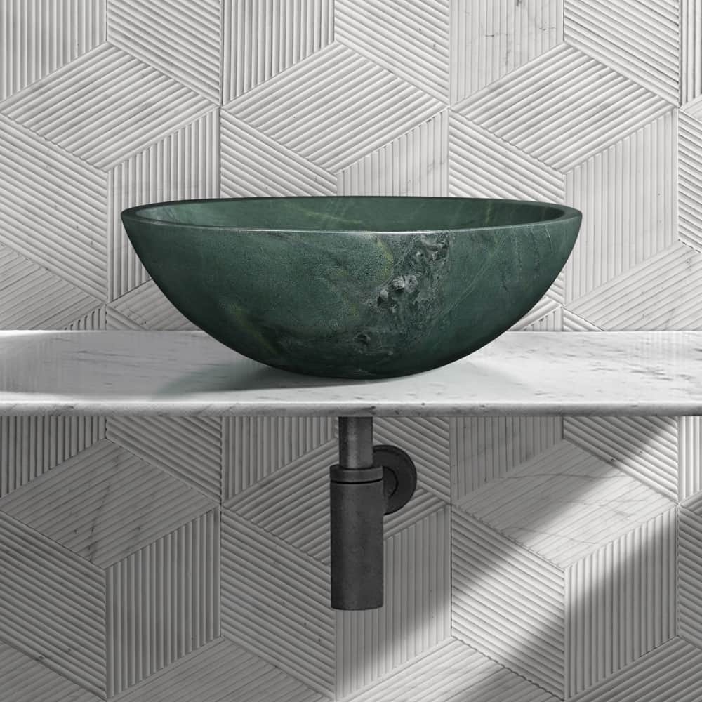 Roomfitters Round Marble Bathroom Vessel Sink, Natural Stone Countertop Wash Basin, Polished Bowl Vanity Sink