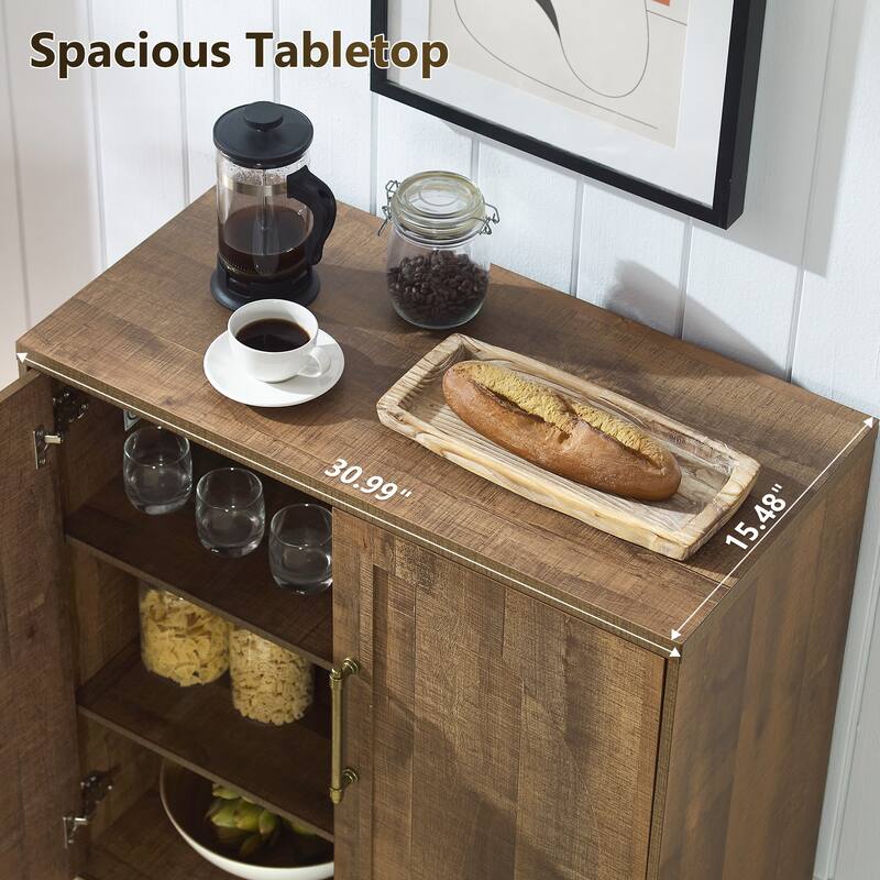 31" Modern Arched Recess Sideboard, Wood Kitchen Buffet, File Cabinet