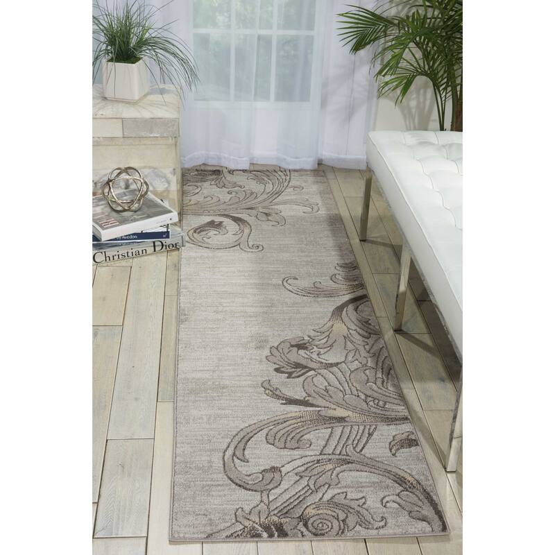 Nourison Maxell Abstract Ombre Damask Floral Botanical Area Rug - 2' 2" x 7' 6" - Graphite - Runner
