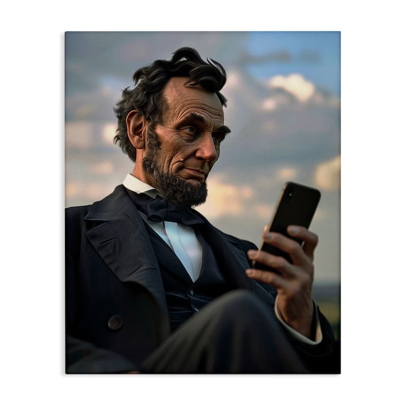 Stupell Abe Lincoln with Cellphone Canvas Wall Art Design By Michael McKinney - 36 x 48