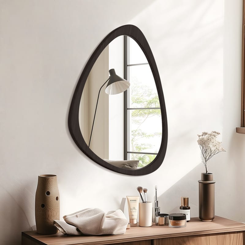 Black Unique Pebble-Shaped Mirror - 20"x25" - Black