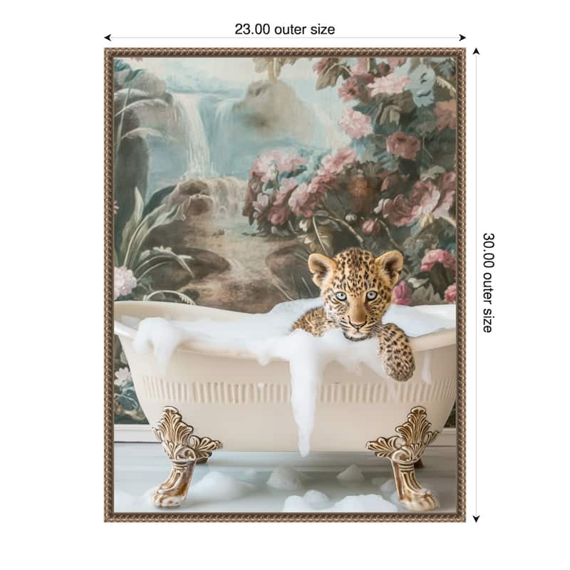 Leopard Spa Retreat by Niky Rahner Framed Canvas Wall Art - 23 x 30 in