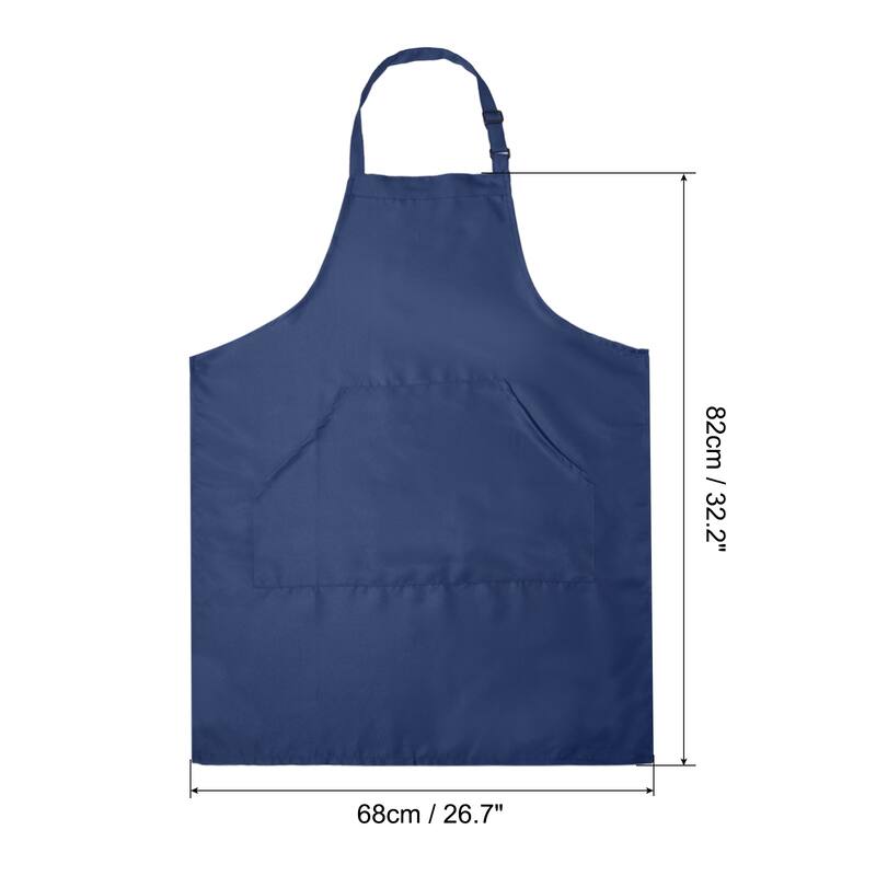Kitchen Cooking Aprons Adjustable Long Ties Chef Apron with 2 Pockets - Navy Blue - 75x68cm - Navy Blue - 75x68cm