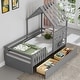 preview thumbnail 11 of 16, Twin Size House Bed w/ 2 Storage Drawers & Guardrails, Playhouse Bed w/ Roof and Window, Wooden Bed for Girls & Boys, White