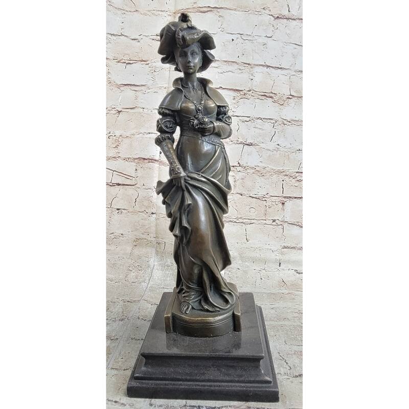 Signed Cesar Ceribelli Les Roses Cly Society Lady W/ Rose Bronze Sculpture