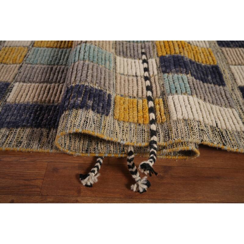 All-Over Checkered Moroccan Large Modern Area Rug Handmade Wool Carpet - 9'9"x 15'1"