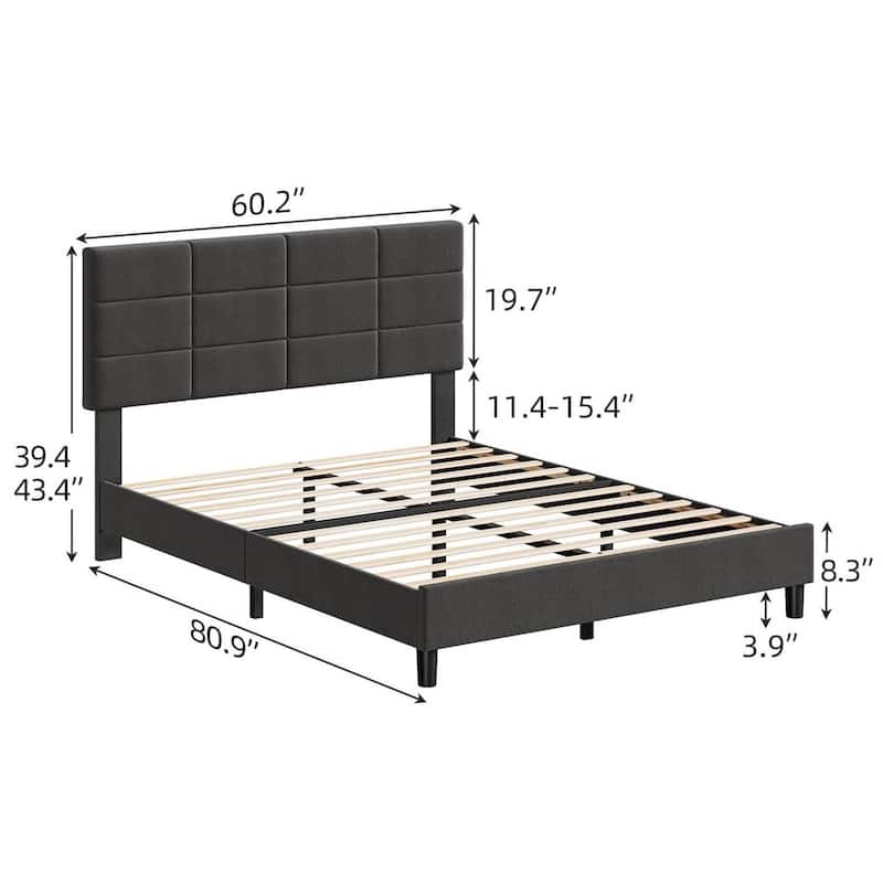 Linen Upholstered Bed Frame with Wooden Slats Support