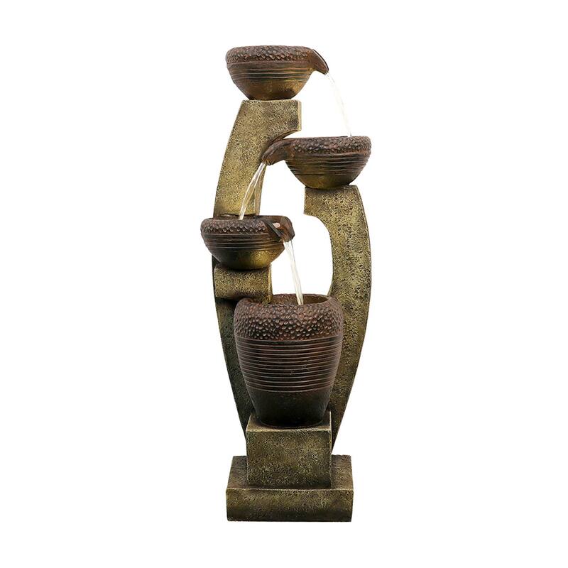 Outdoor Water Fountain with Light, 40'' Resin Water Feature