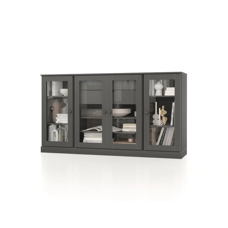 Palace Imports 100% Solid Wood 65" Sideboard with Clear Glass Doors, 2-Drawers and Adjustable Shelves