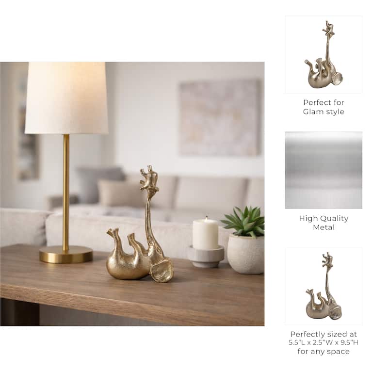 Decorative Elephants Figurine Statue - Animal Sculpture - 10", Gold - 9.5"