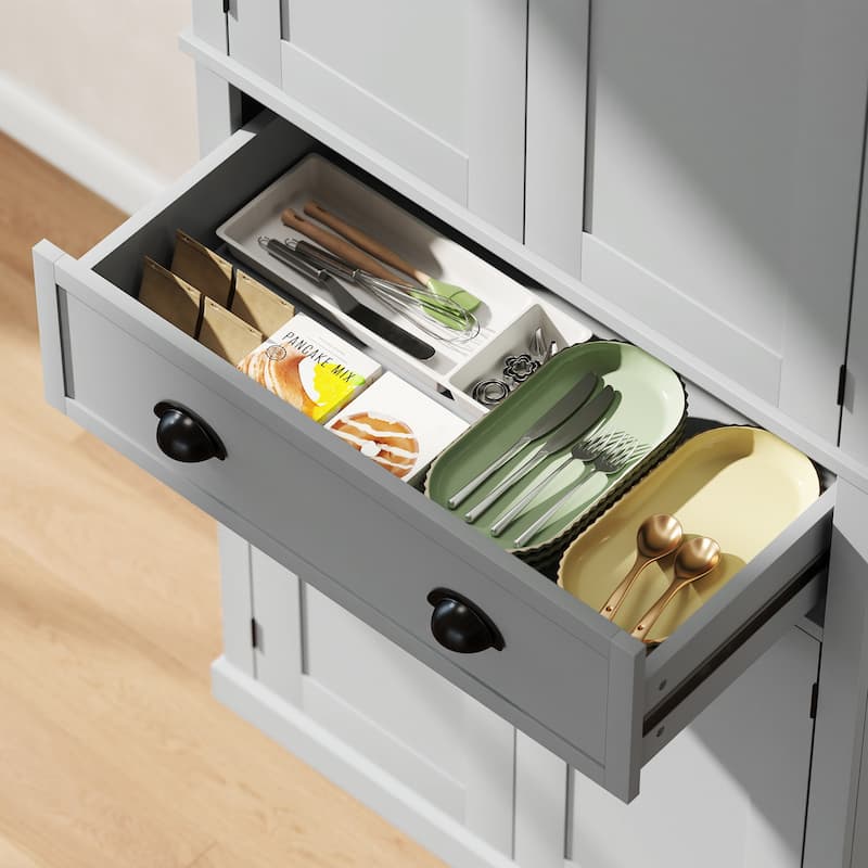 HOMCOM 72.5" Kitchen Pantry Cabinet, Traditional Freestanding Storage Cabinet with 4 Doors