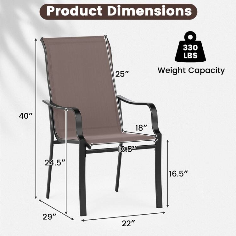 Brown-Black Mesh Metal Patio Dining Chairs with Armrests, Set of 2 - 22" x 29" x 40"