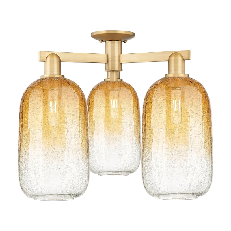 Innovations Lighting 716-3F-17-25 Brookhaven Cloche Semi-Flush - Brushed Brass / Amber