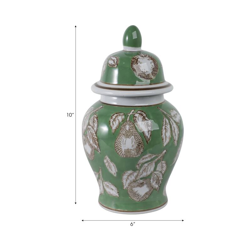 Ceramic Temple Jar Modern Pear Twigs Chinoiserie Design with Lid