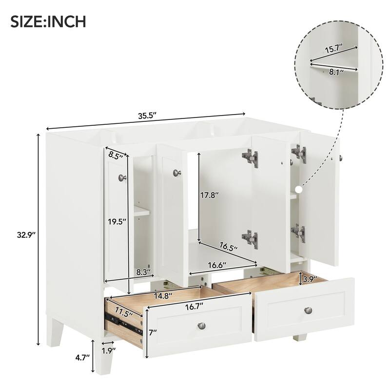 Bathroom Vanity Base Cabinet with 4 Soft Closing Doors & 2 Drawers (Without Sink)