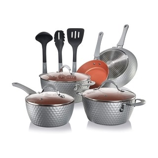 NutriChef 11 Piece Nonstick Diamond Pattern Kitchen Cookware Pot & Pan ...
