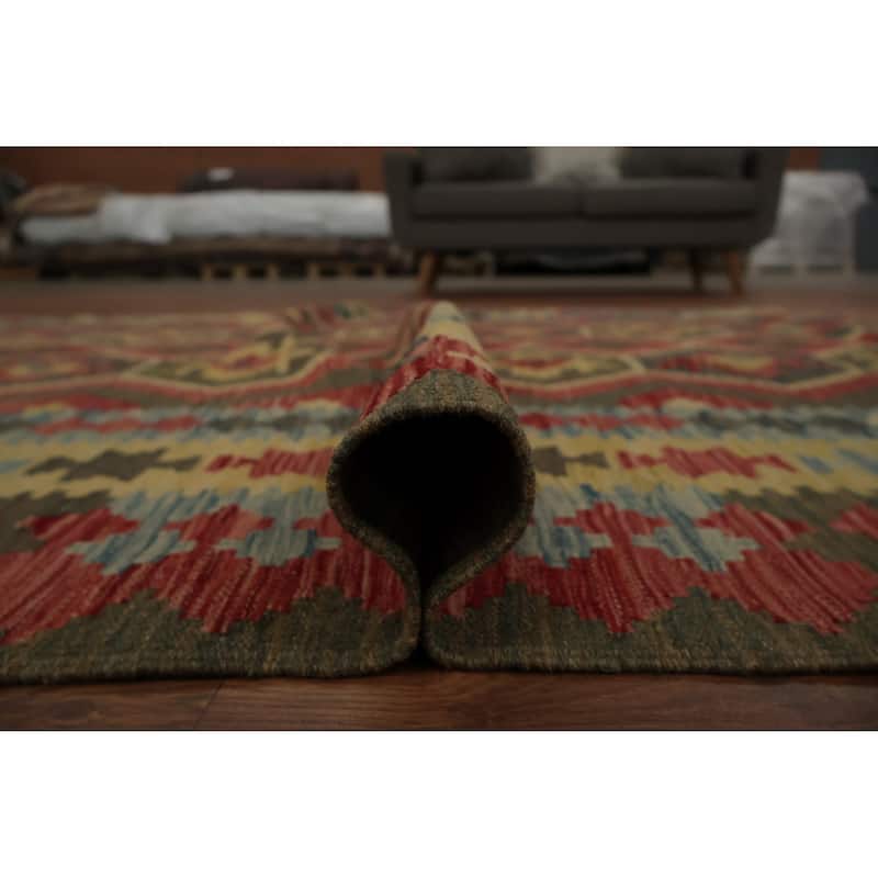 Hand Woven Oriental 100% Wool Carpet Southwestern Tribal Red Kilim Area Rug - 9' 10'' X 6' 6''