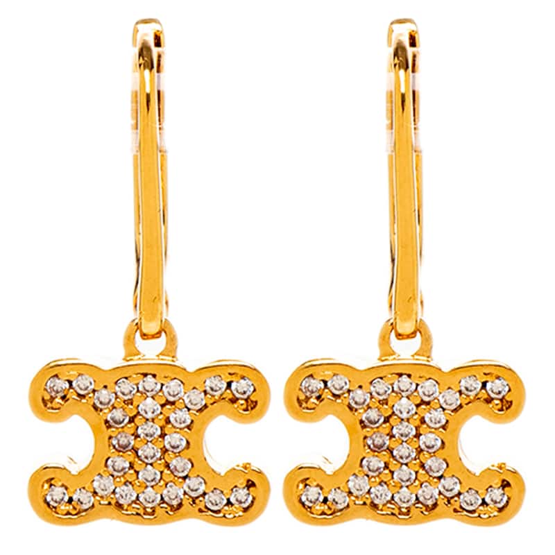 Celine Triomphe Rhinestone Earrings - Gold-Toned - Gold-Toned