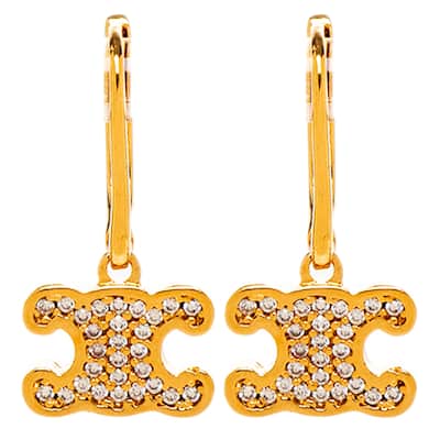 Celine Triomphe Rhinestone Earrings - Gold-Toned