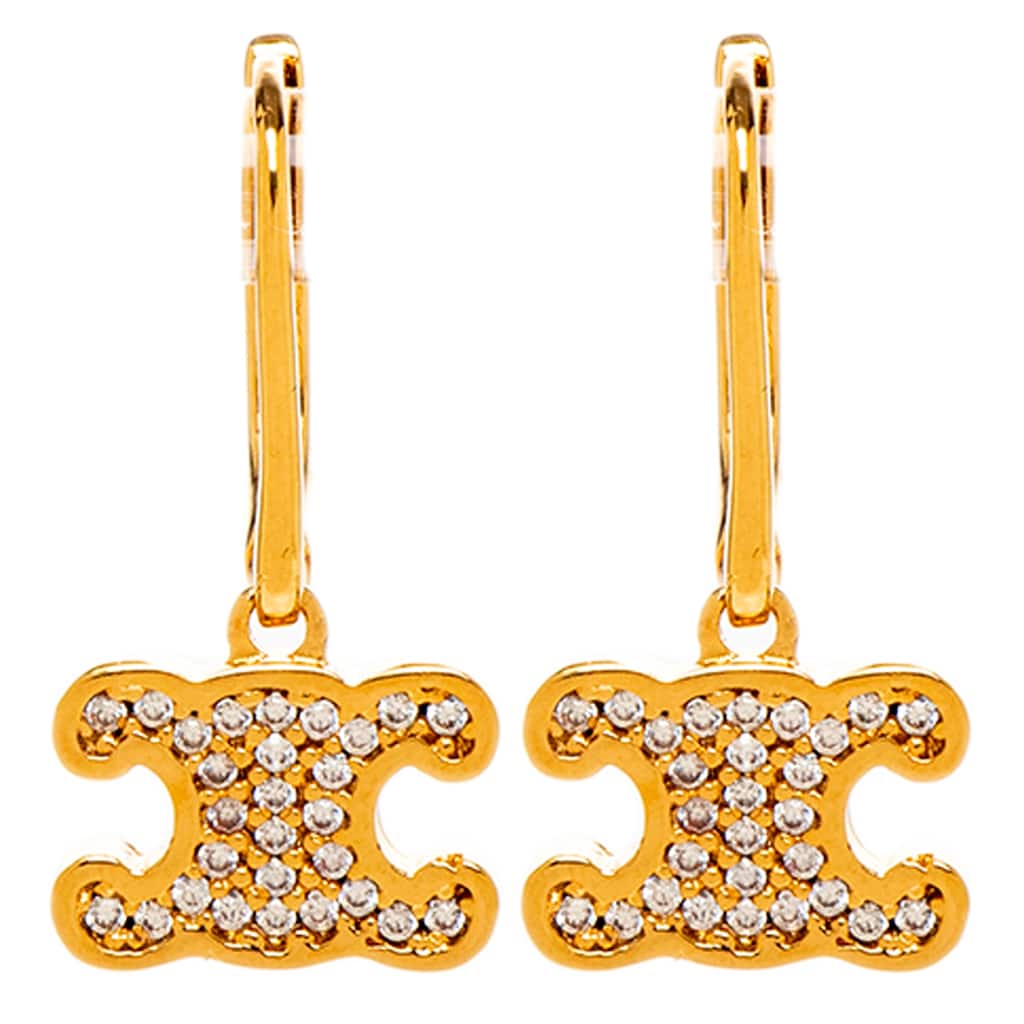 Celine Triomphe Rhinestone Earrings - Gold-Toned