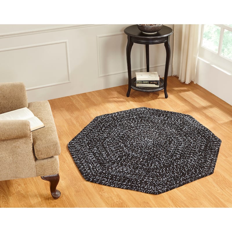 Better Trends Chenille Tweed & Solid Braid 100% Polyester Stain Resistant, Double Sided Reversible Indoor Area Rug - 72" Octagonal - Black & Gray