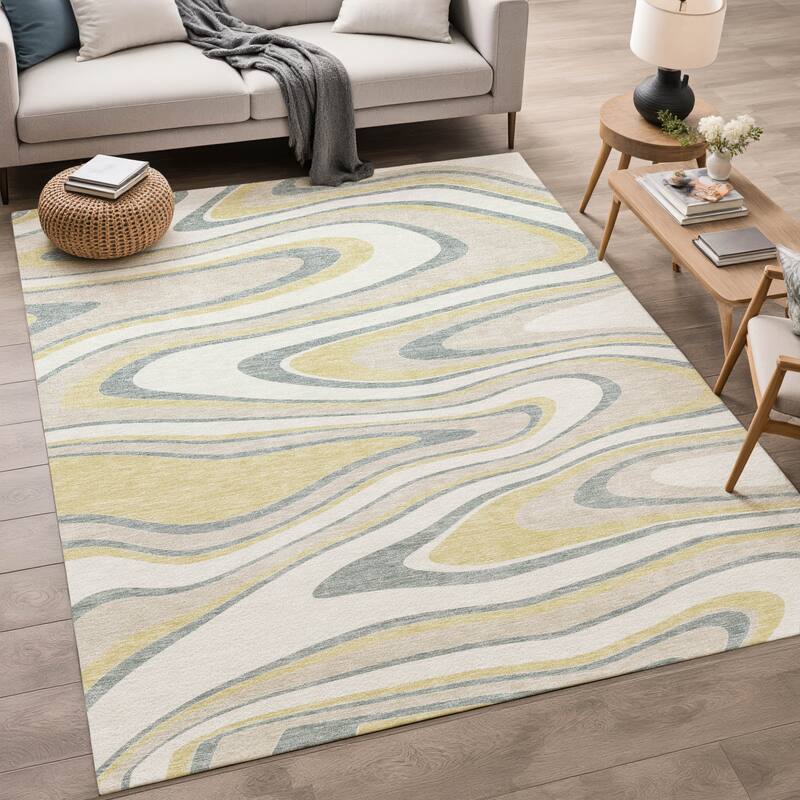 Machine Washable Indoor/ Outdoor Abstract Busey Chantille Rug