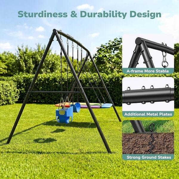 Klokick 440lbs 3 IN 1 Heavy Duty Metal A-frame Swing Sets for