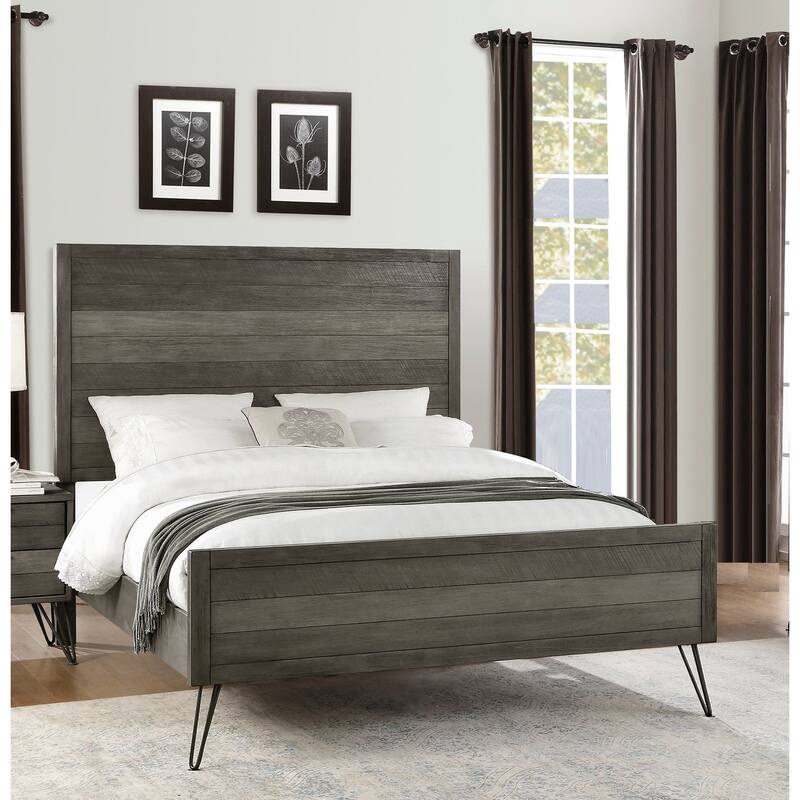 3-Tone Gray Finish Panel Bed 1pc Metal Legs